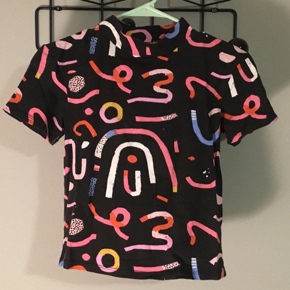 Nooworks mock neck short sleeve top in Candy print, size XS